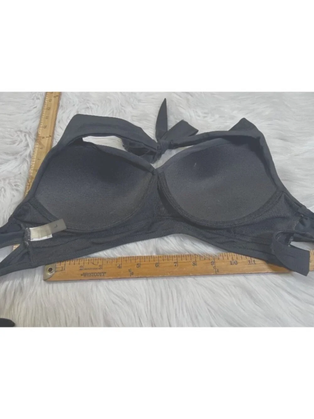Womens Bikini Top Black Large/D Halter Strappy Underwire Padded Cut Out Solid - Picture 3 of 6